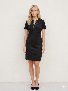 Ellen Tracy Black Faux Suede Horsebit Shift Dress - Women's S - NWOT